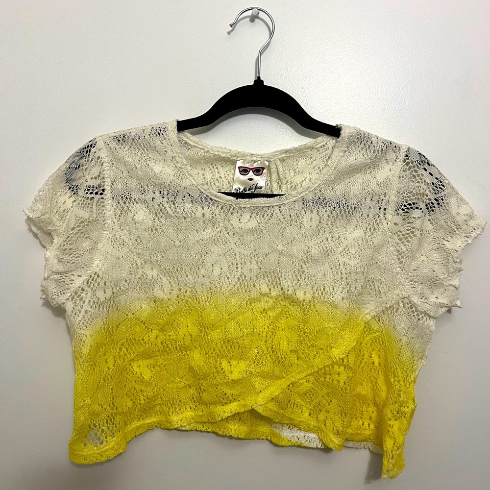 Belle Du Jour Yellow and Cream Lace Crop Top